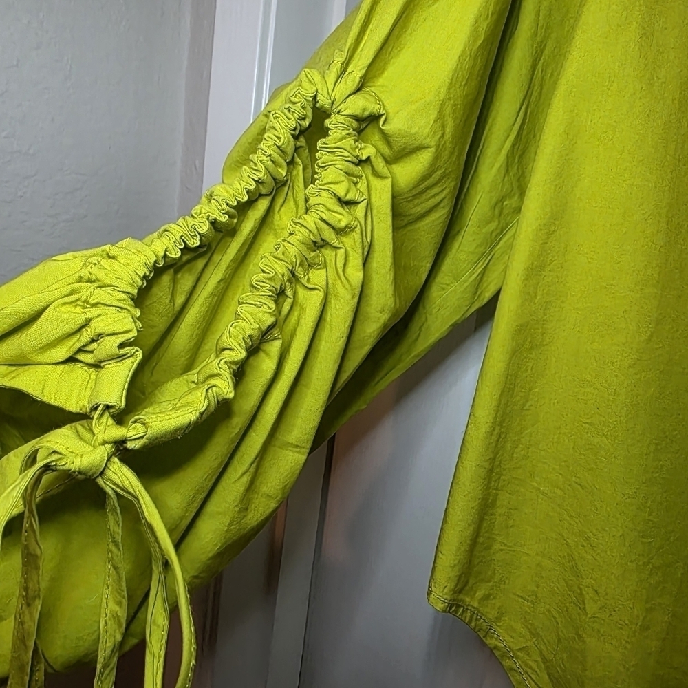 Pilcro Anthropologie Drawstring Chartreuse Poplin Button Blouse Womens XXS - Picture 5 of 14